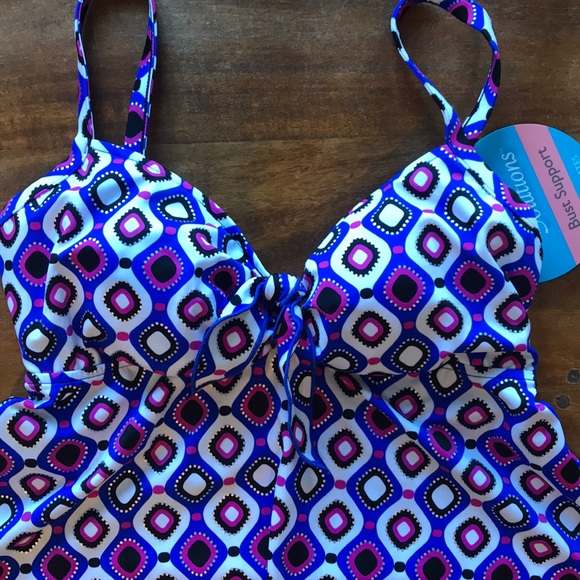 SWIM SOLUTIONS JEWELS TIE FRONT TANKINI TOP 8 - Picture 6 of 8